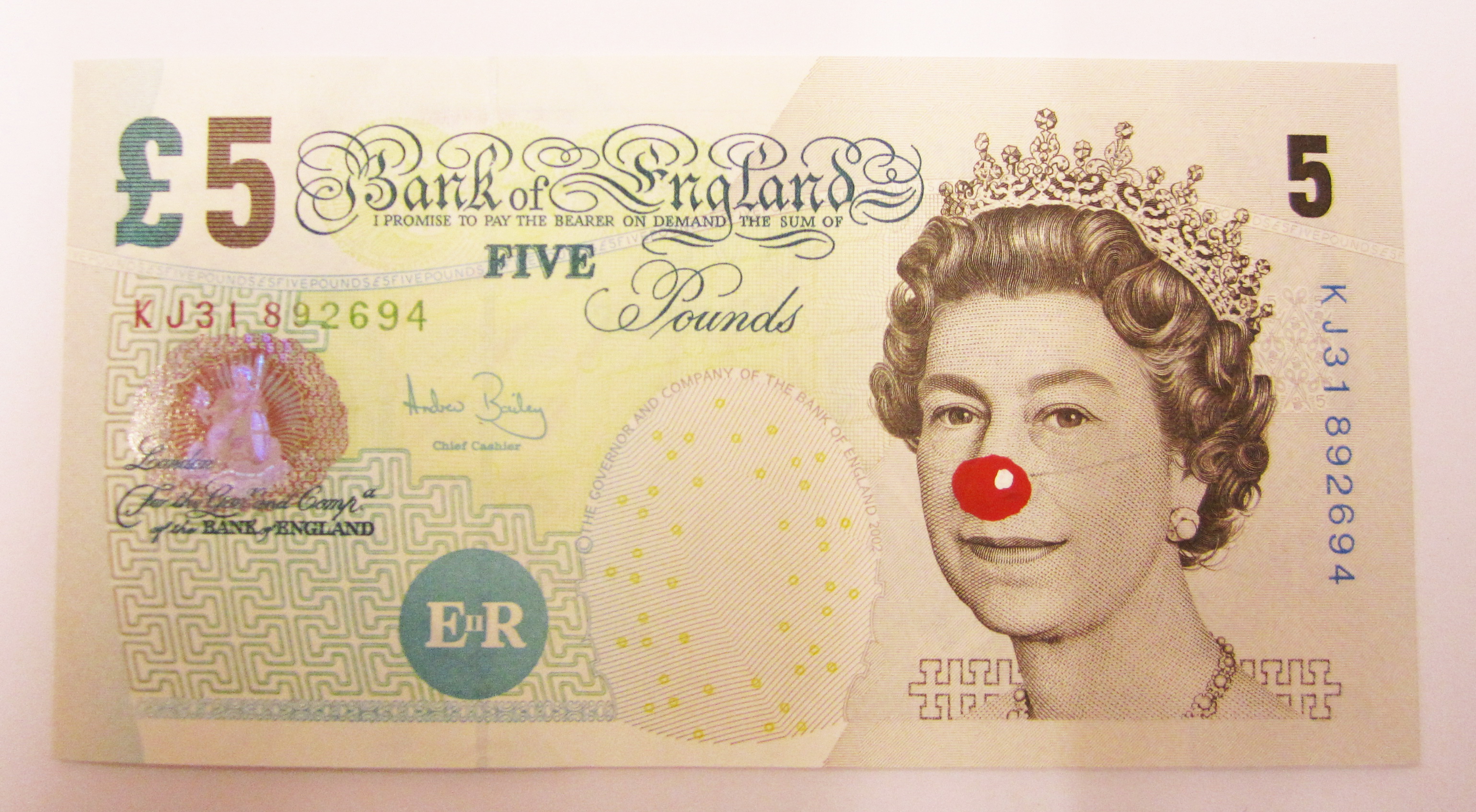 Hans-Peter Feldmann, 5 Pound Bill with Red Nose 